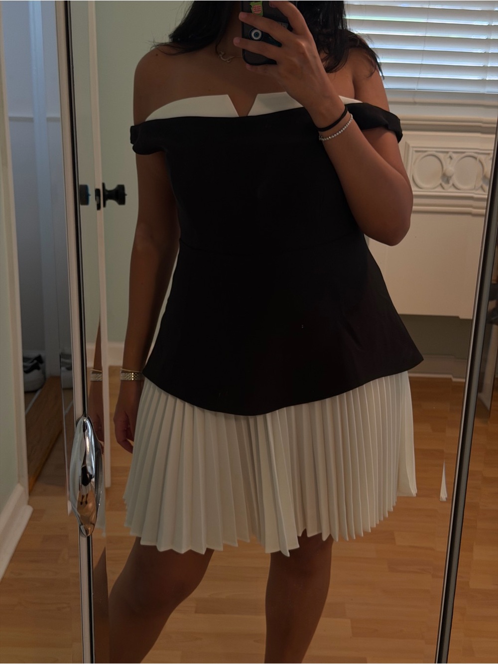 Commense Black and White Off-Shoulder Peplum Mini Dress
